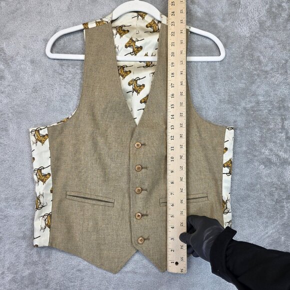 Western Horse Head Vest Mens Medium Brown Tan 5 Button Cowboy Themed 80s Retro - Picture 3 of 6
